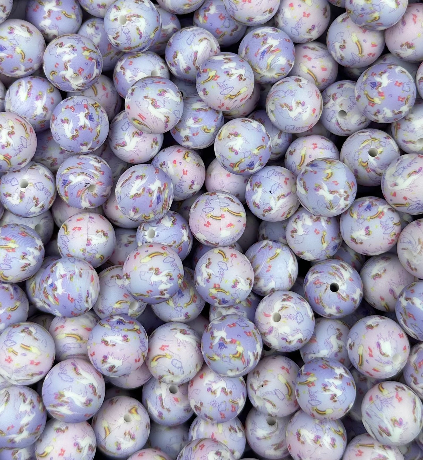 15mm Print Unicorns Round Silicone Beads, Animal Print Beads