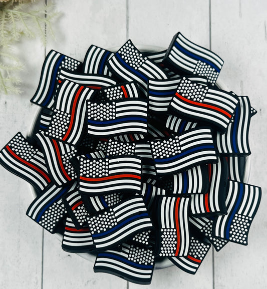 N- First Responders Flag Silicone Focal Bead, American Flag Silicone Focal Bead