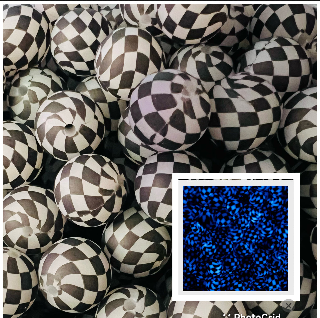 15mm GLOW Checkers Round Silicone Beads