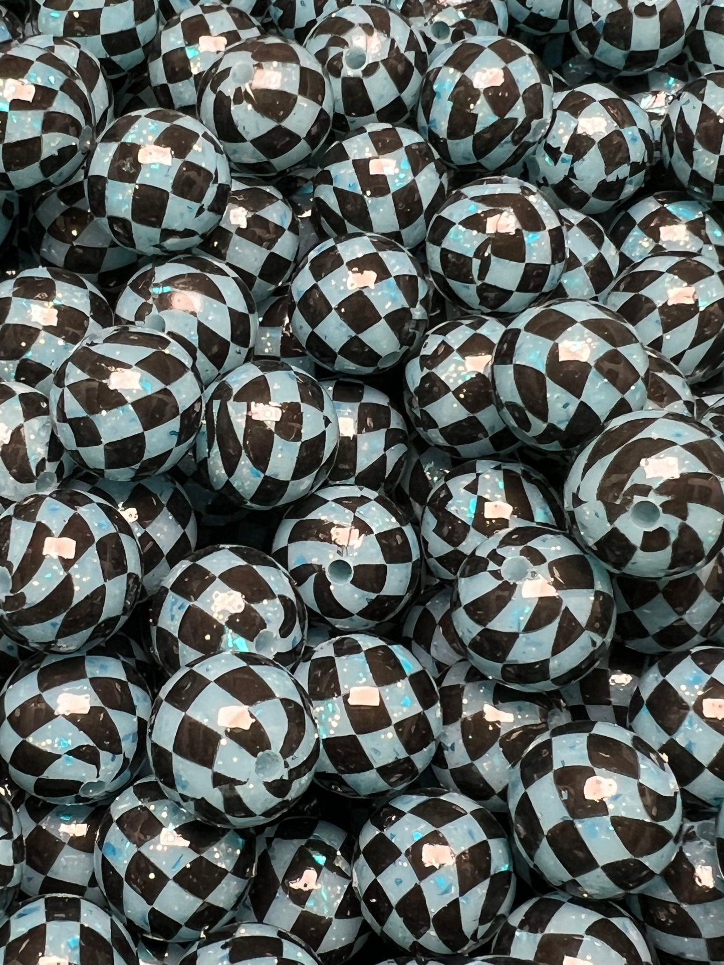 15mm Liquid Checker Blue Round Silicone Beads
