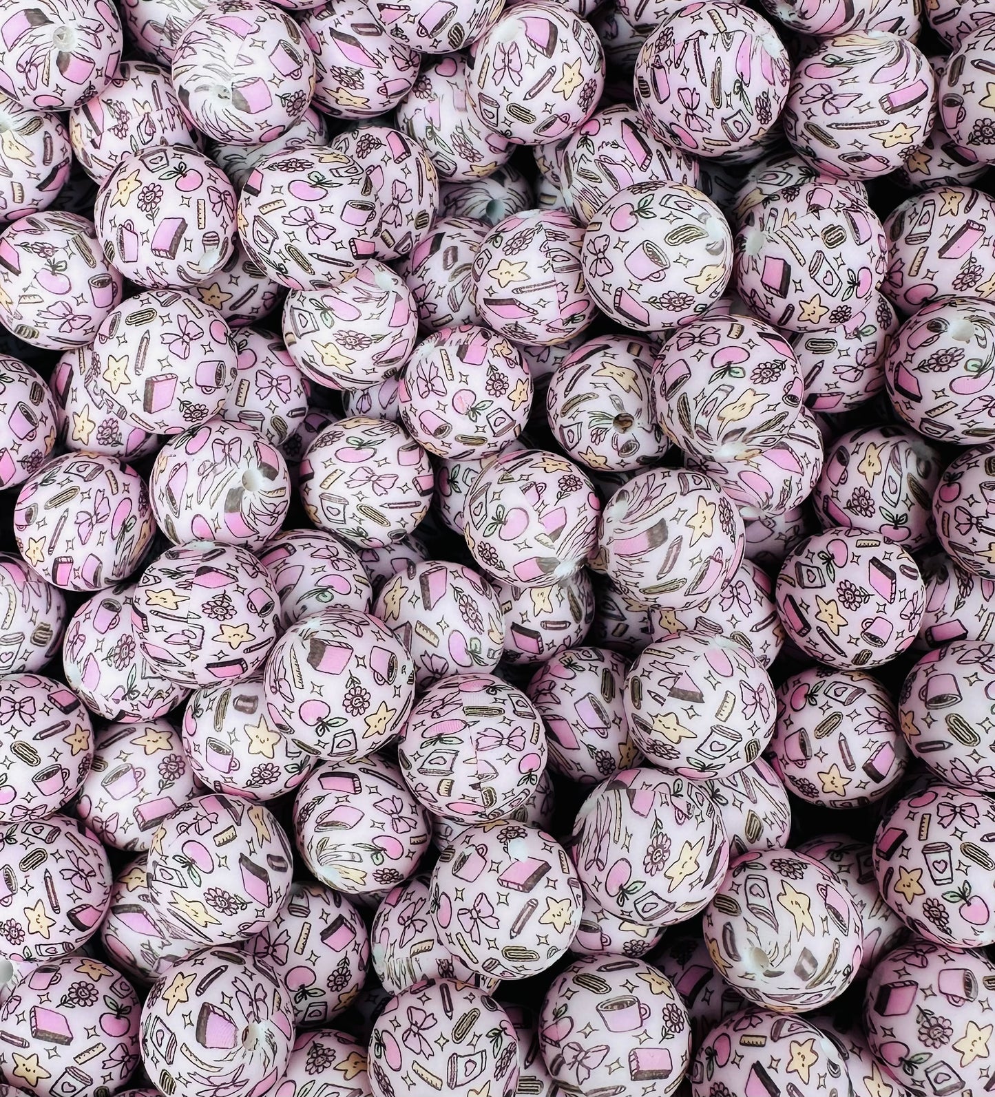 15mm Print Classroom Cutie EXCLUSIVE Round Silicone Beads, Book Print Bead