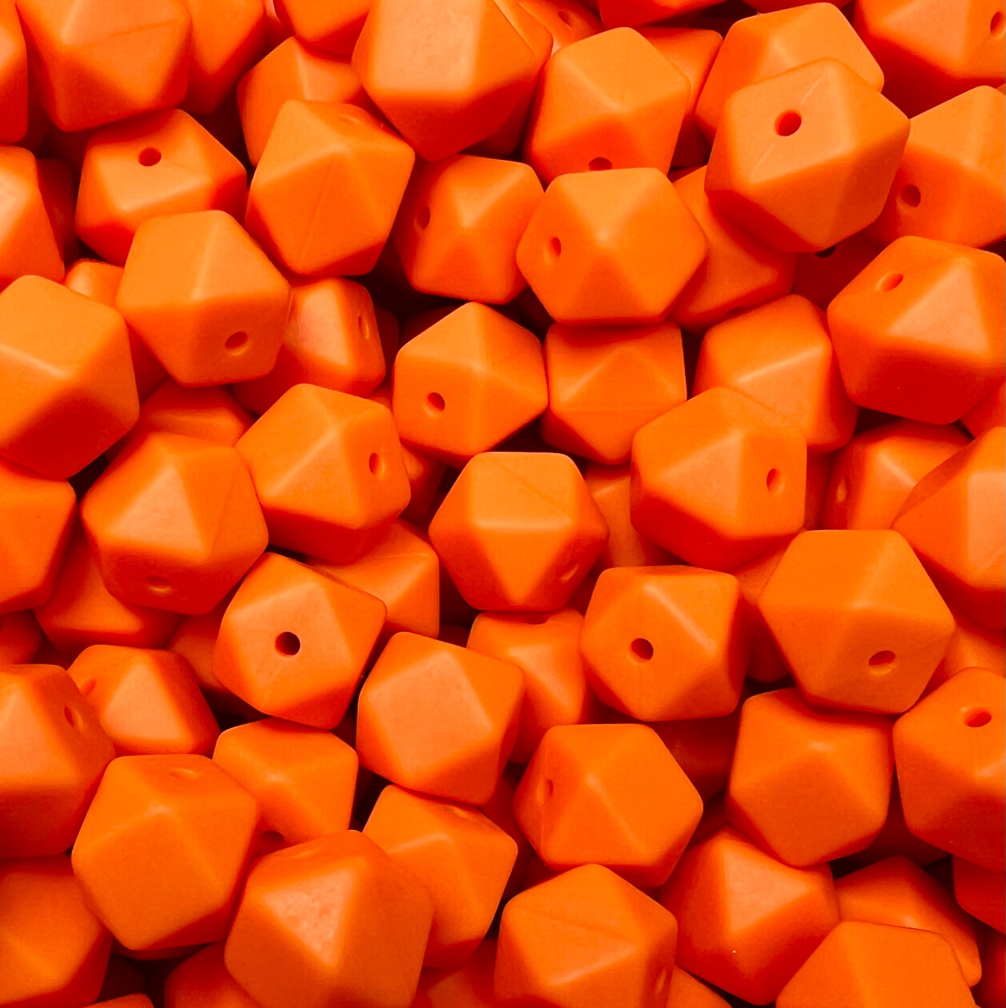 14mm Hexagon Solid Tango Mango Silicone Beads