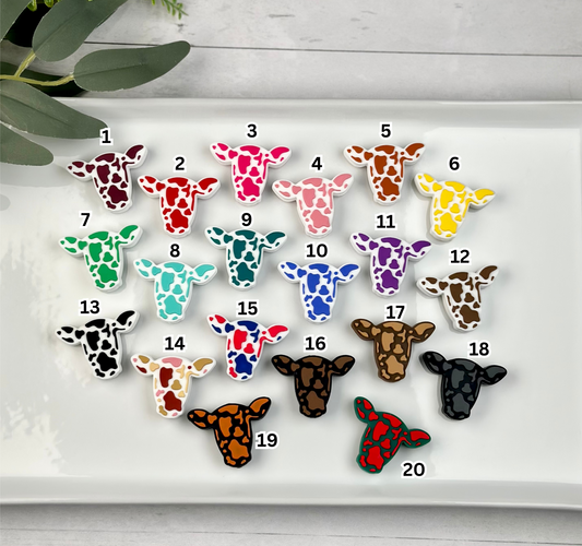 W- Ollie the Cow EXCLUSIVE Silicone Focal Bead, Longhorn Cow Silicone Bead, Animal Shape Silicone Bead, Farm Focal