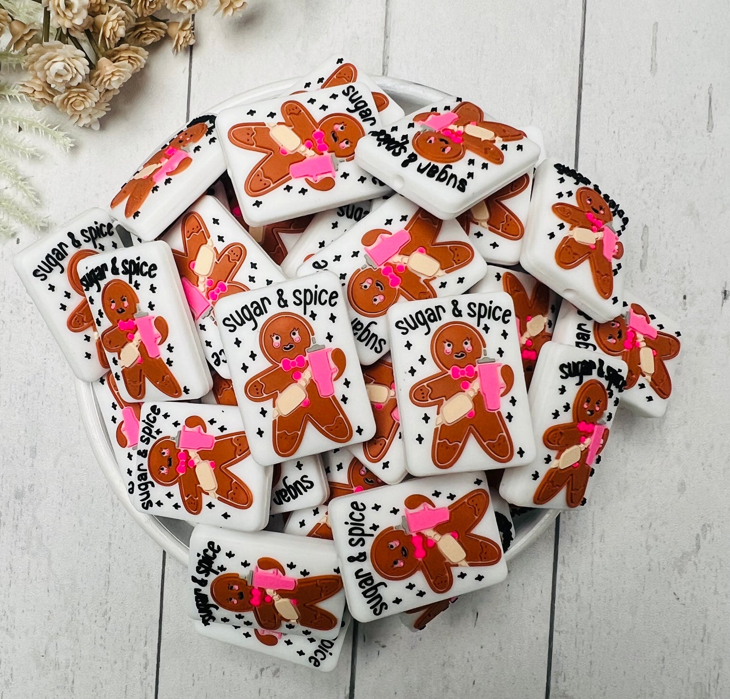 Sugar and Spice EXCLUSIVE Silicone Focal Bead, Gingerbread Man Christmas Silicone Bead