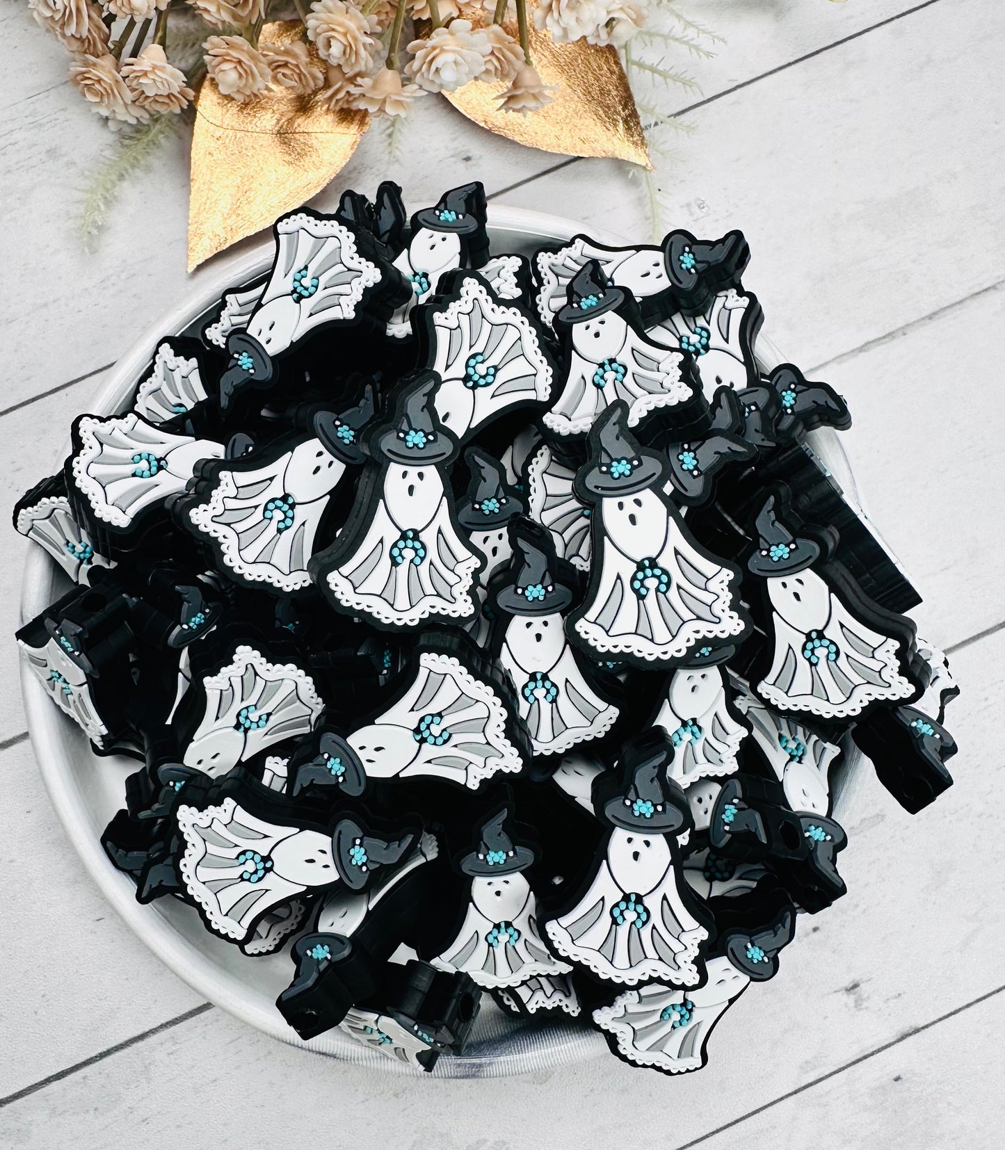 Discontinued- Turquoise Charm Ghost Focal Silicone Bead, Halloween Silicone Bead