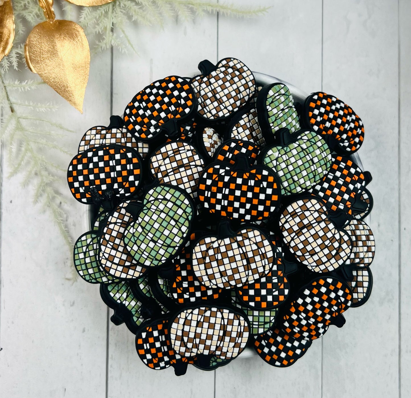 Checker PUMPKIN EXCLUSIVE Silicone Focal Bead, Fall Silicone Bead