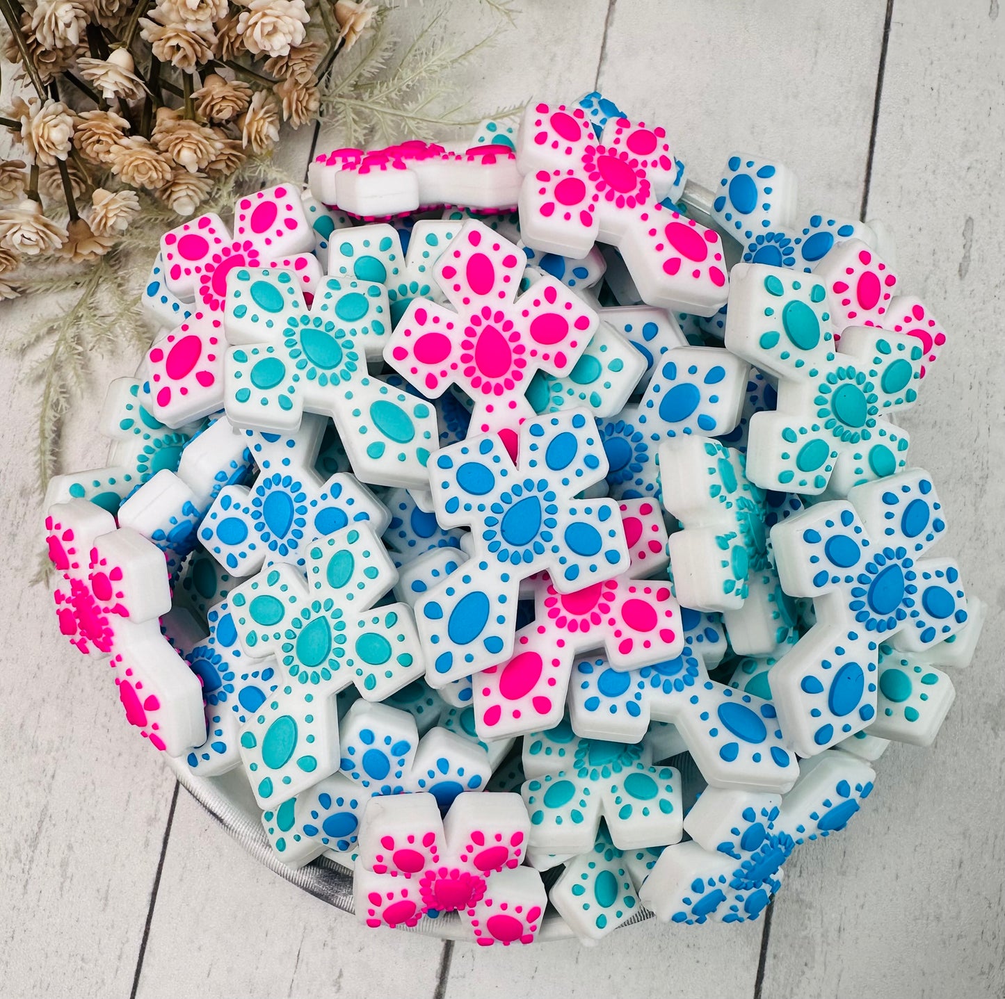 Discontinued- Stone Cross Focal Silicone Bead, Cross Focal Bead