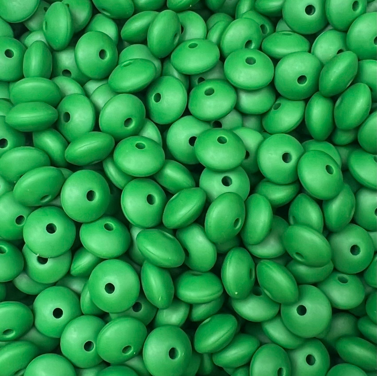 12mm Lentil Solid Forest Green Silicone Beads