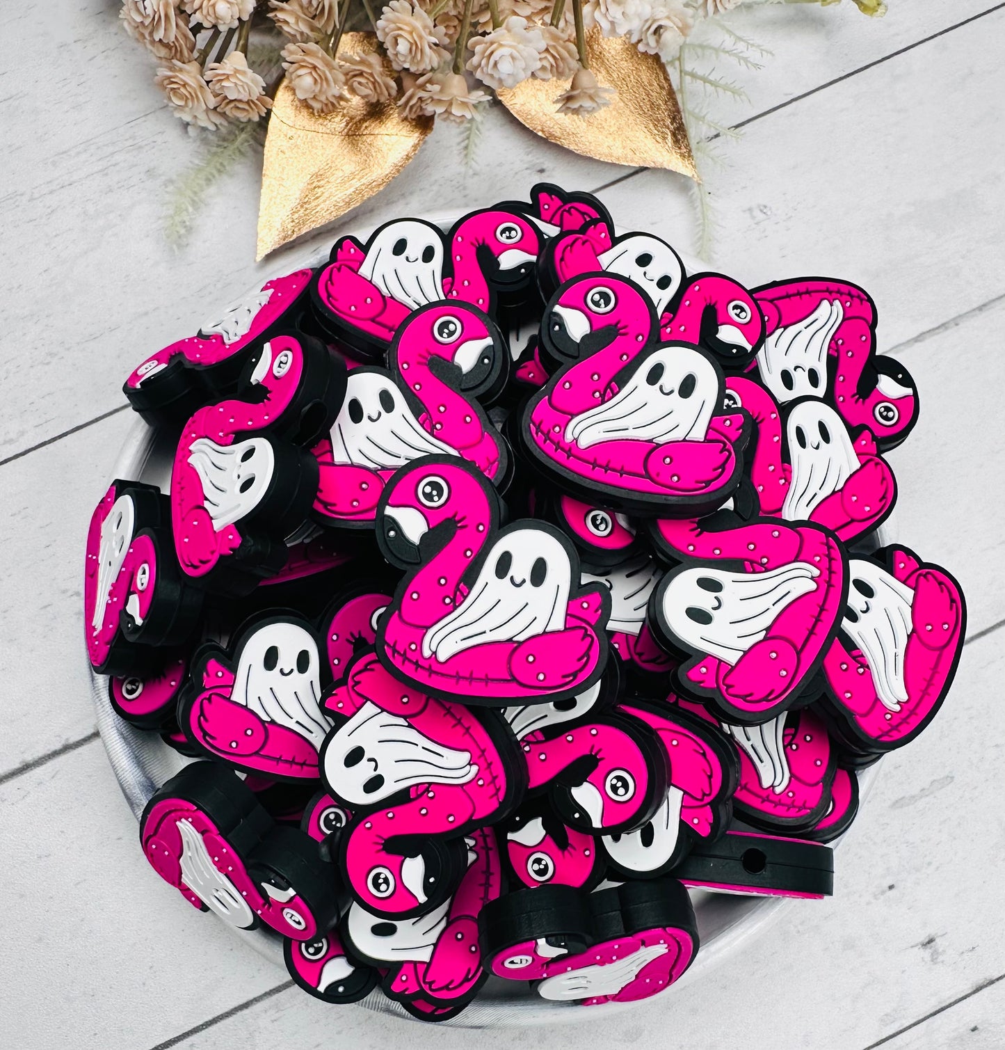 H- Floatin' Ghost Focal Silicone Bead, Halloween Silicone Bead