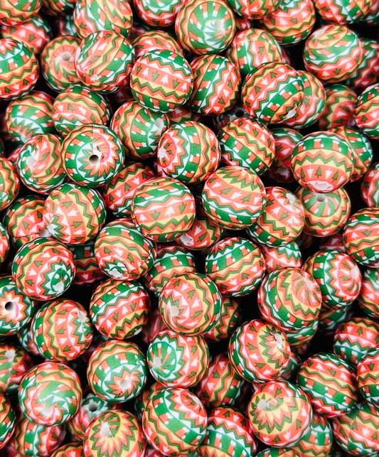 15mm Print Christmas Sweater Round Silicone Beads
