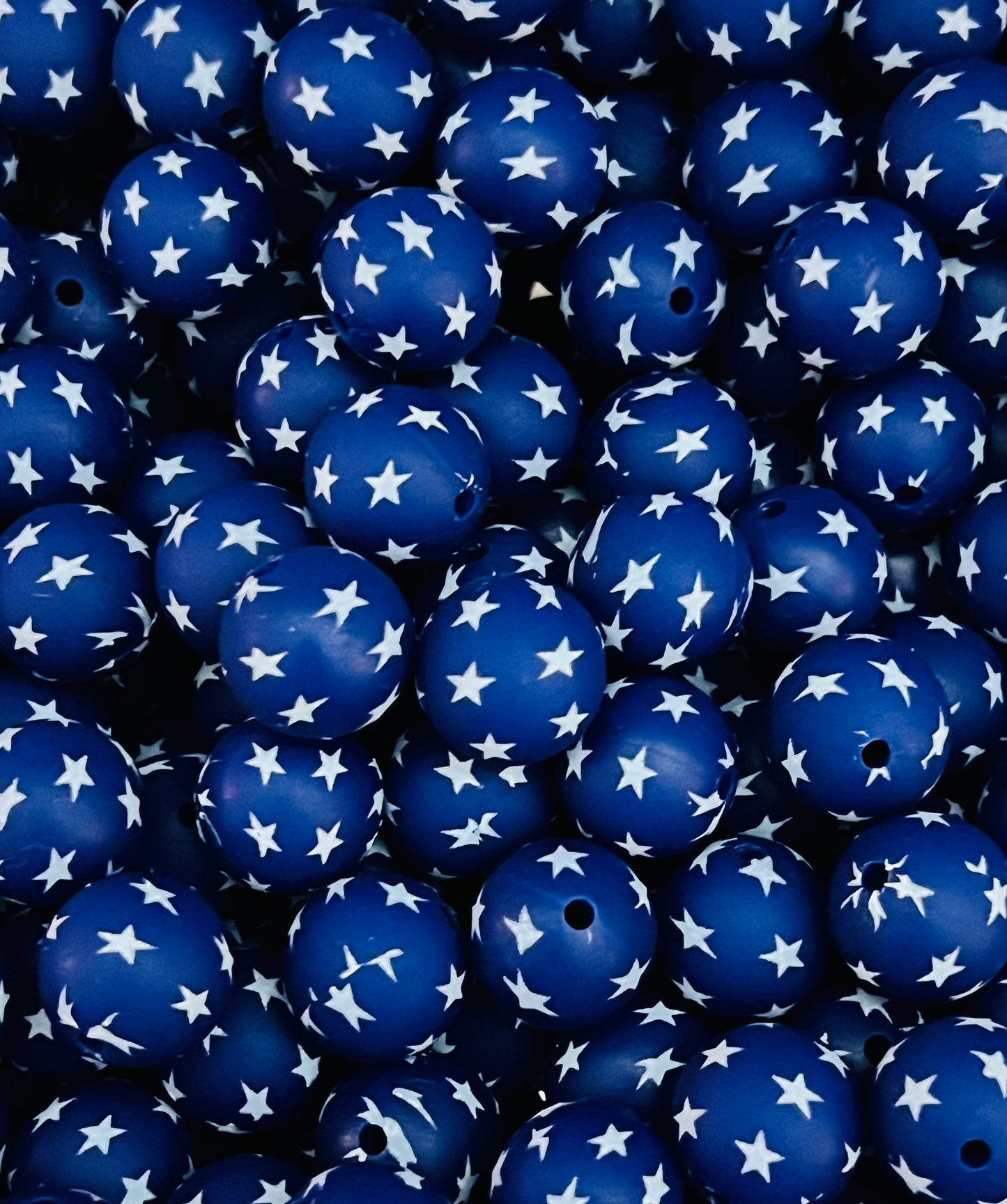 15mm Print Blue and White Star Round Silicone Beads