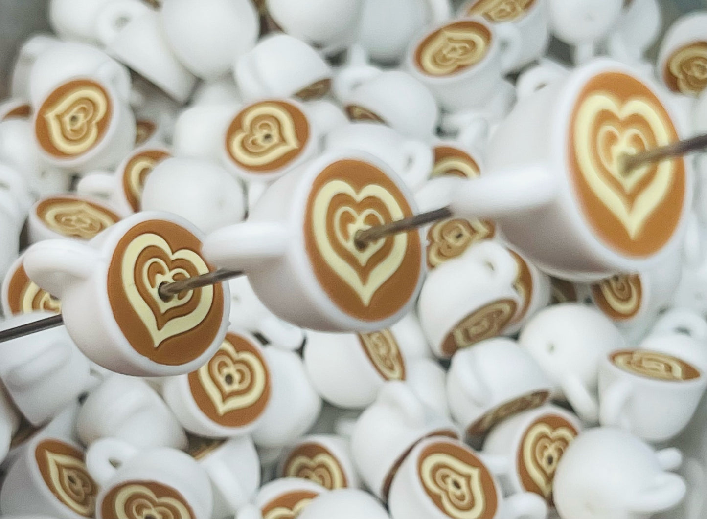 3D Cappuccino EXCLUSIVE Silicone Focal Bead,**NOT FOR TEETHING** Coffee Shape Silicone Bead