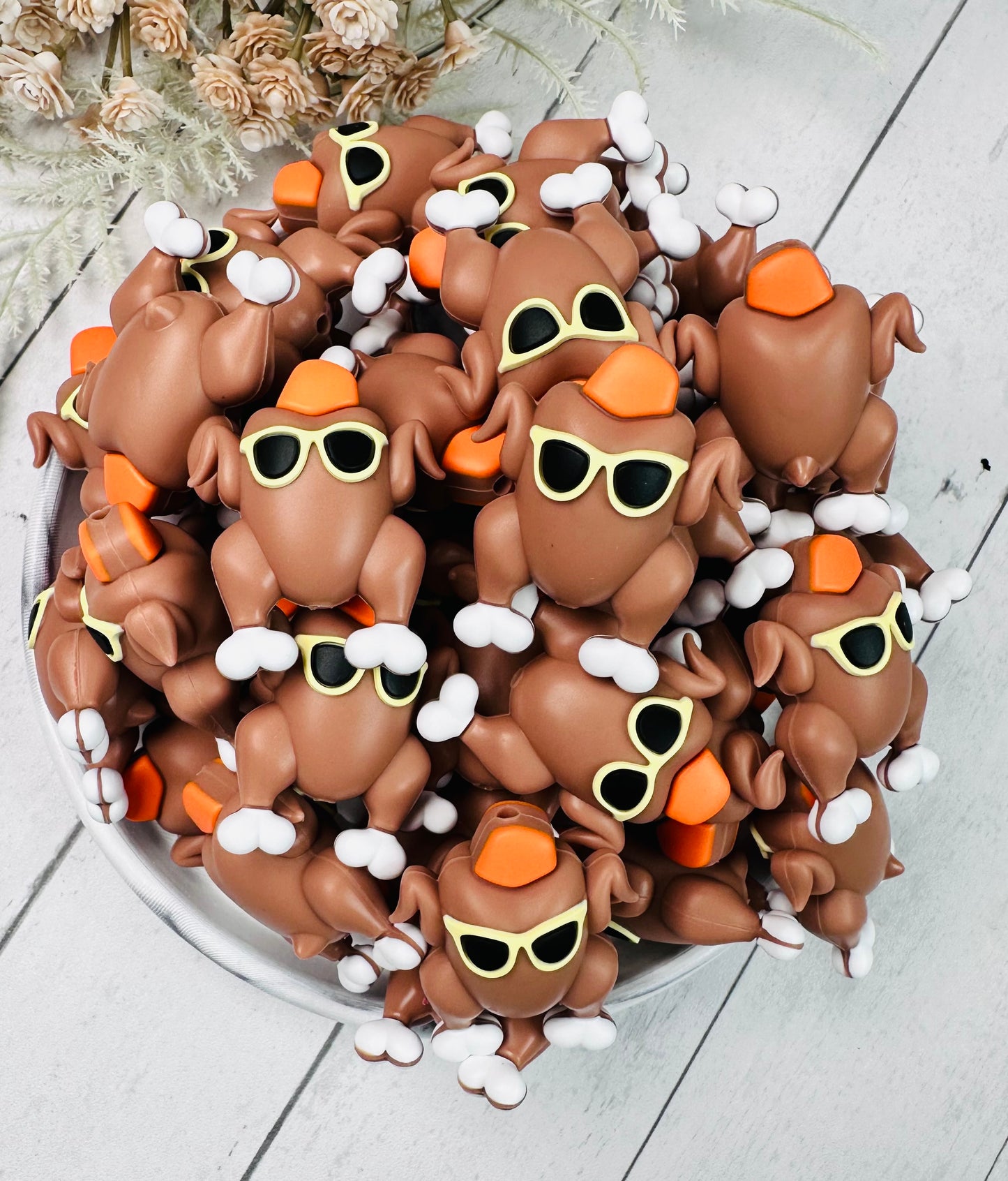 3D Turkey EXCLUSIVE Silicone Focal Bead,**NOT FOR TEETHING** Animal Shape Silicone Bead, Farm Focal