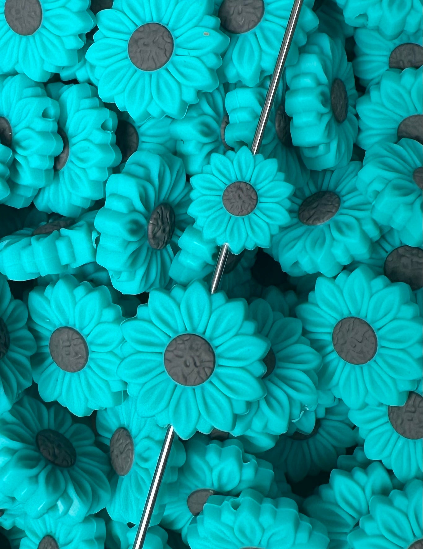 L- New Sunflower TURQUOISE Silicone Focal Bead, Flower Shape Silicone Bead
