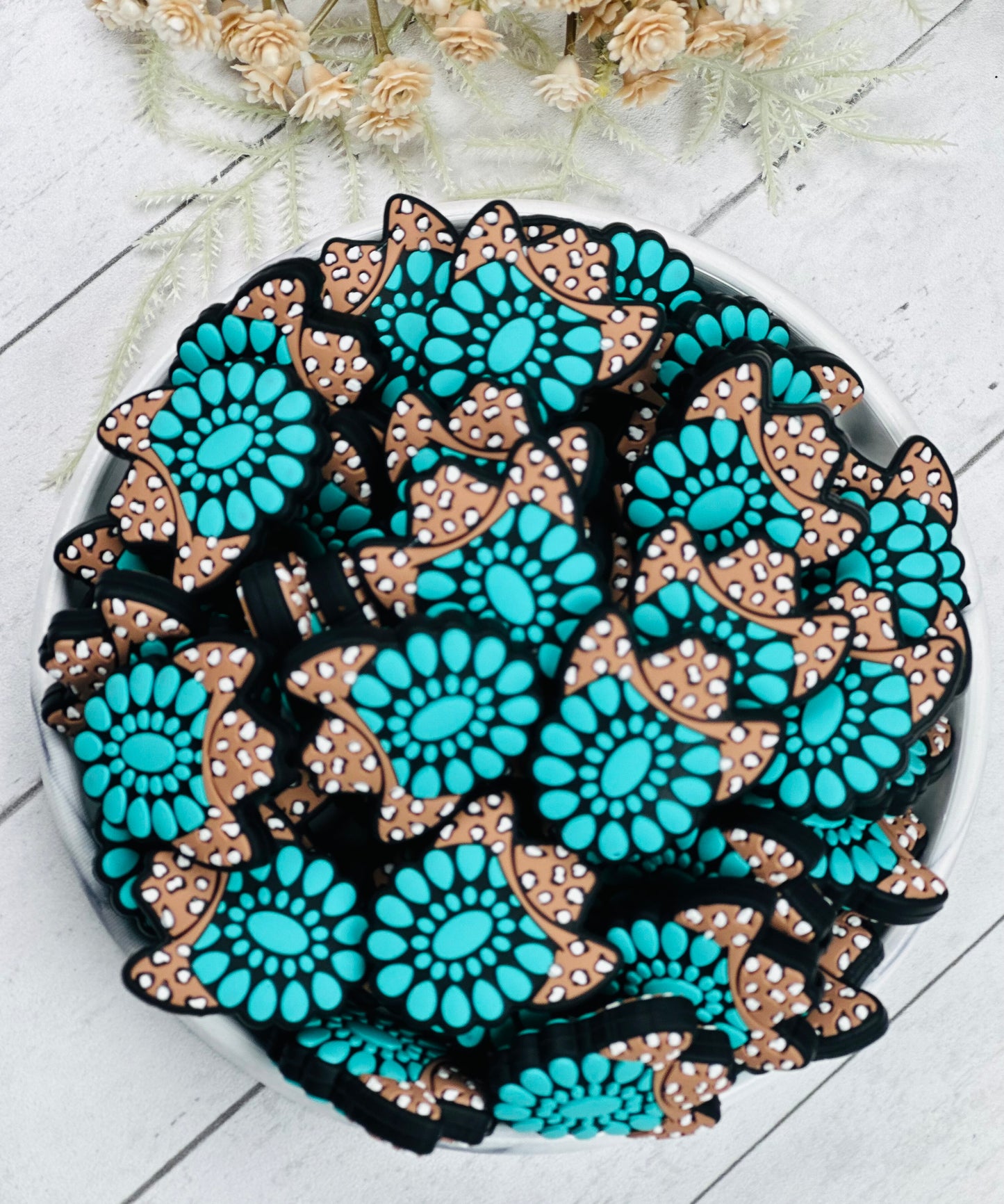 Blossom Cowboy Hat Silicone Focal Bead, Animal Print Silicone Bead, Western Focal