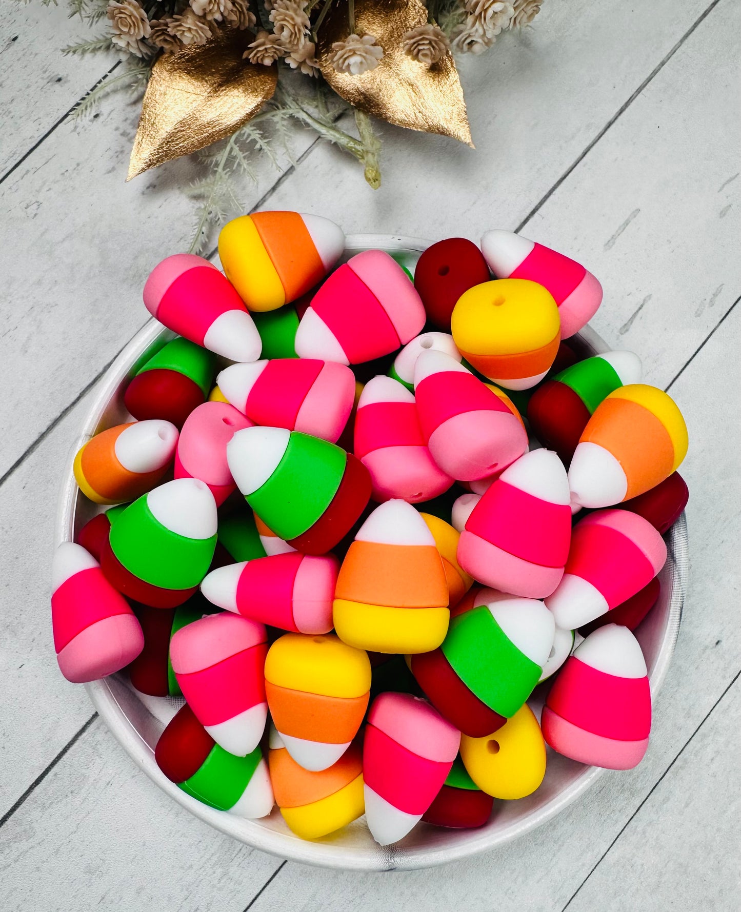3D Candy Corn EXCLUSIVE Silicone Focal Bead,**NOT FOR TEETHING** Halloween Shape Silicone Bead