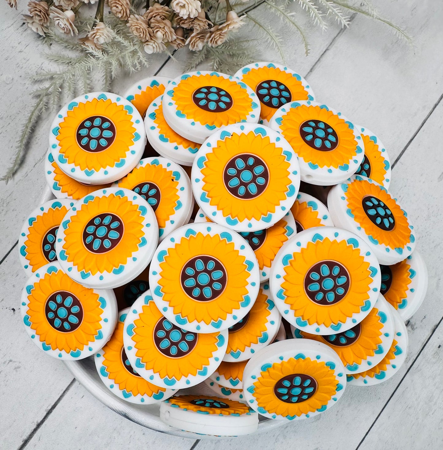 Discontinued- Another Sunflower Silicone Focal Bead, Western Flower Focal Bead