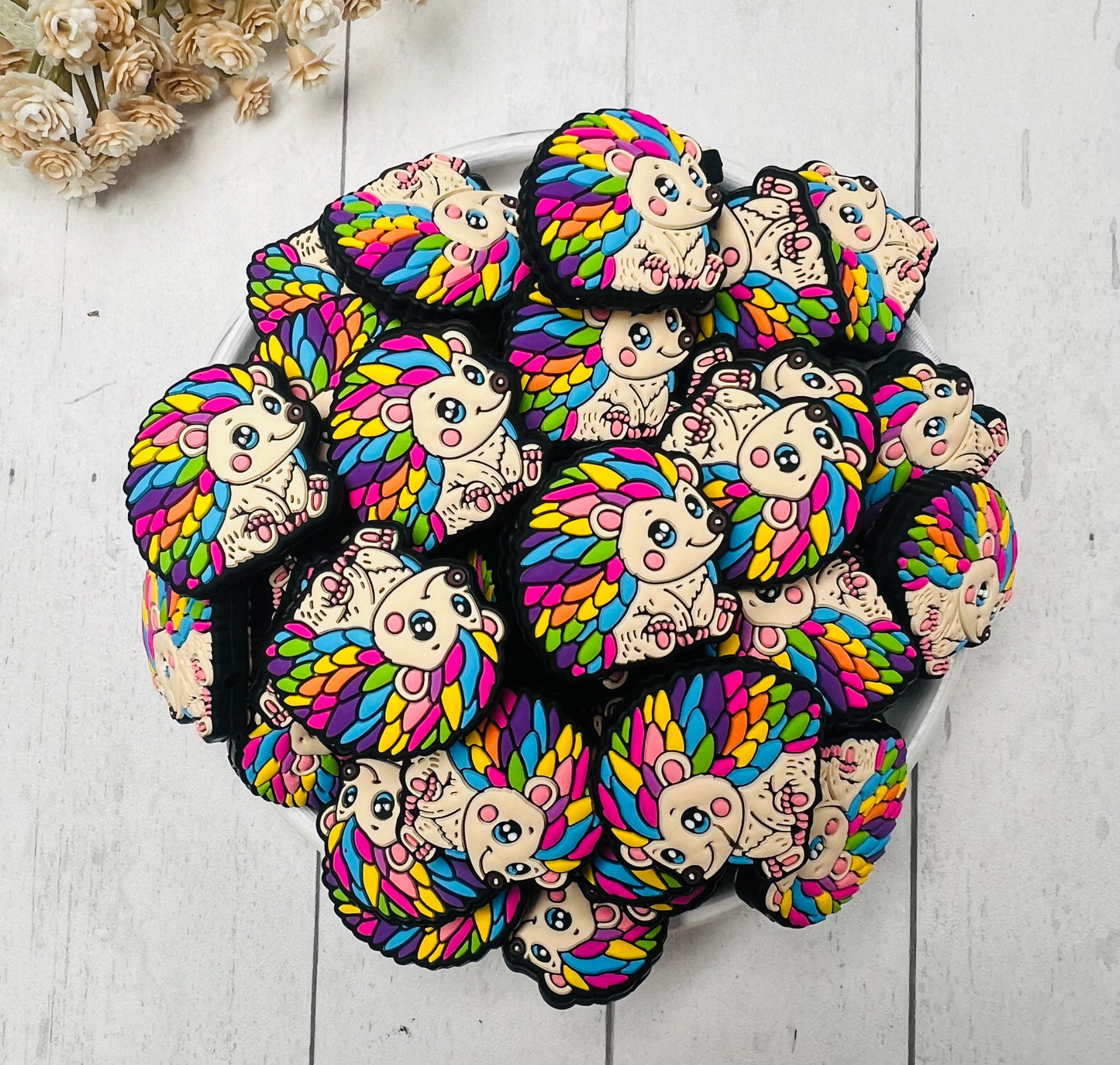 Punk Rock Hedgehog Silicone Focal Bead, Forest Animal Shape Silicone Bead