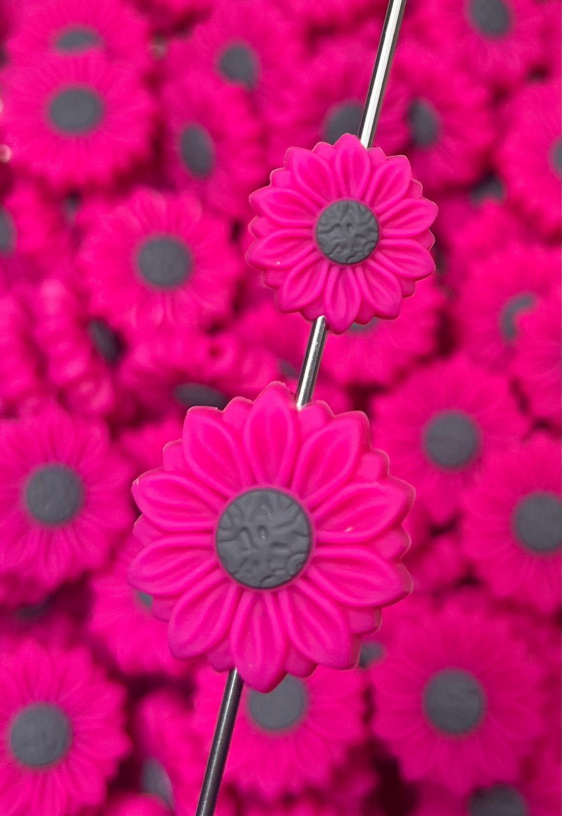 L- New Sunflower FUCHSIA Silicone Focal Bead, Flower Shape Silicone Bead
