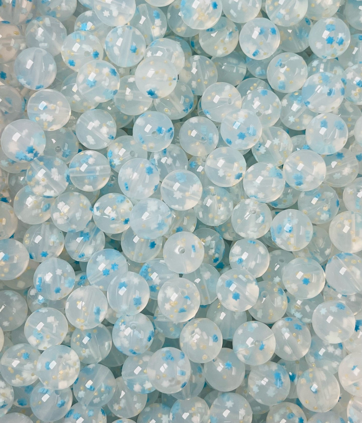 15mm Confetti SNOWFLAKE EXCLUSIVE Round Silicone Beads