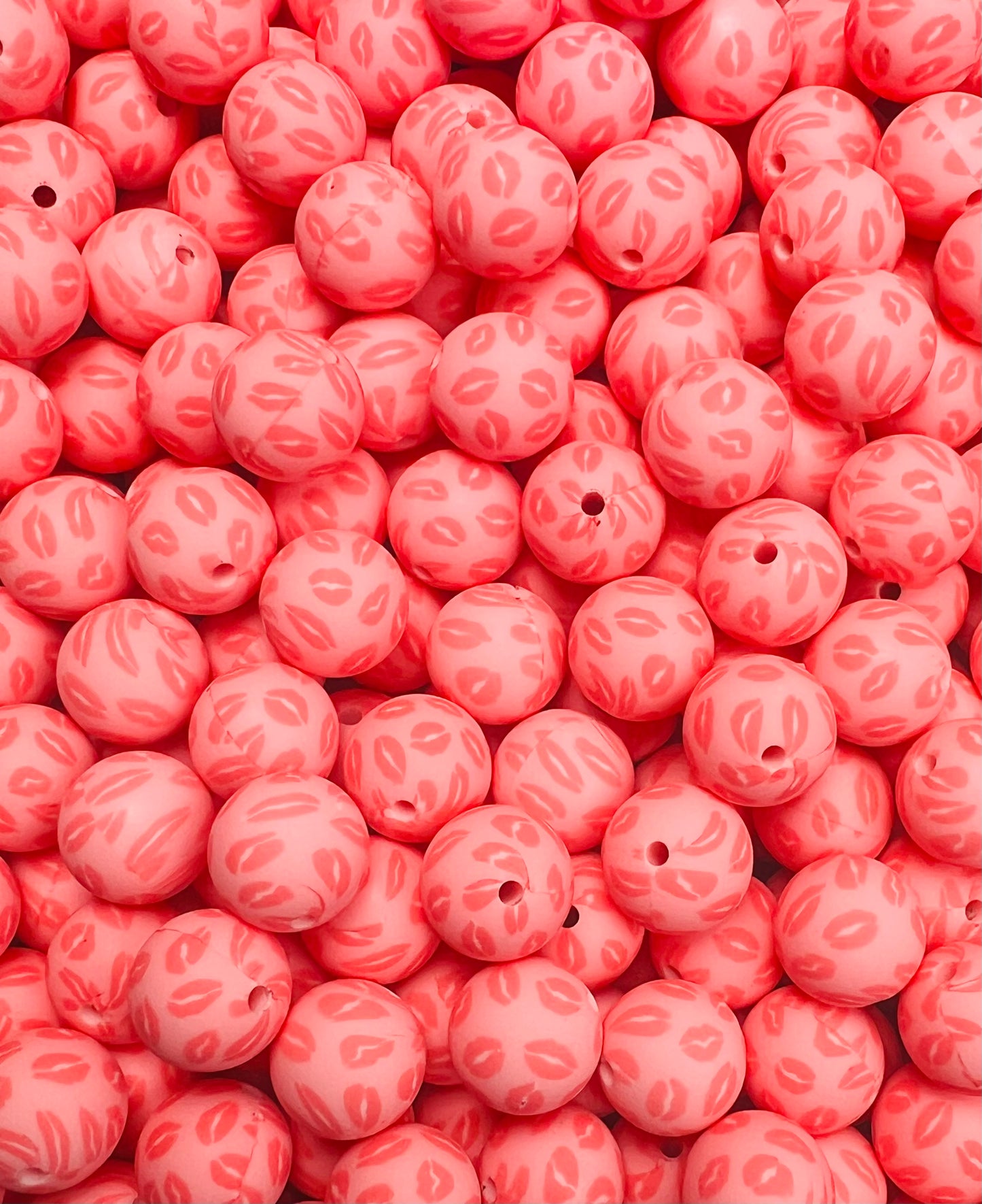 15mm Print Valentine KISSES EXCLUSIVE Round Silicone Beads