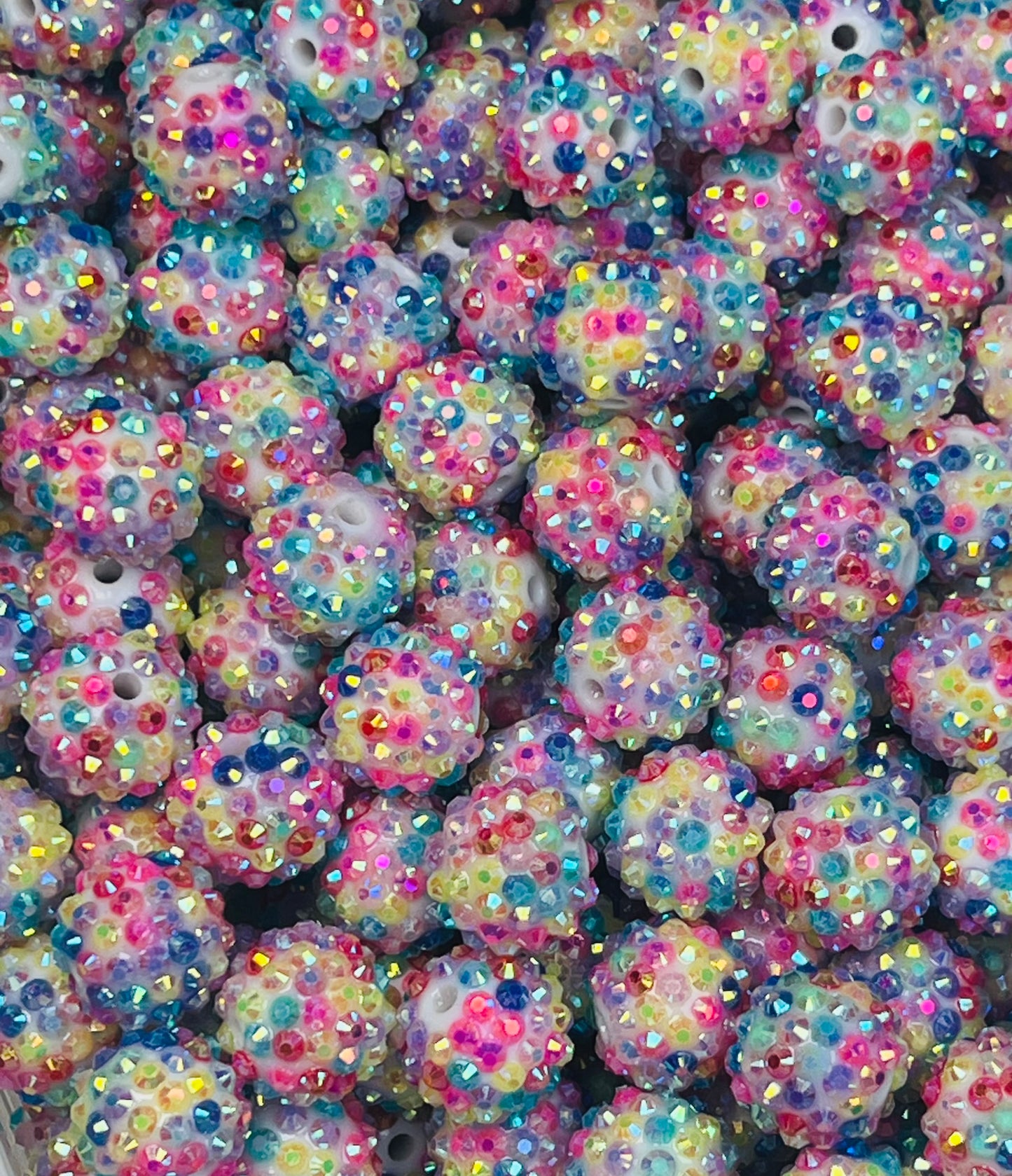 16mm Pastel Rainbow Rhinestone Round Acrylic Beads