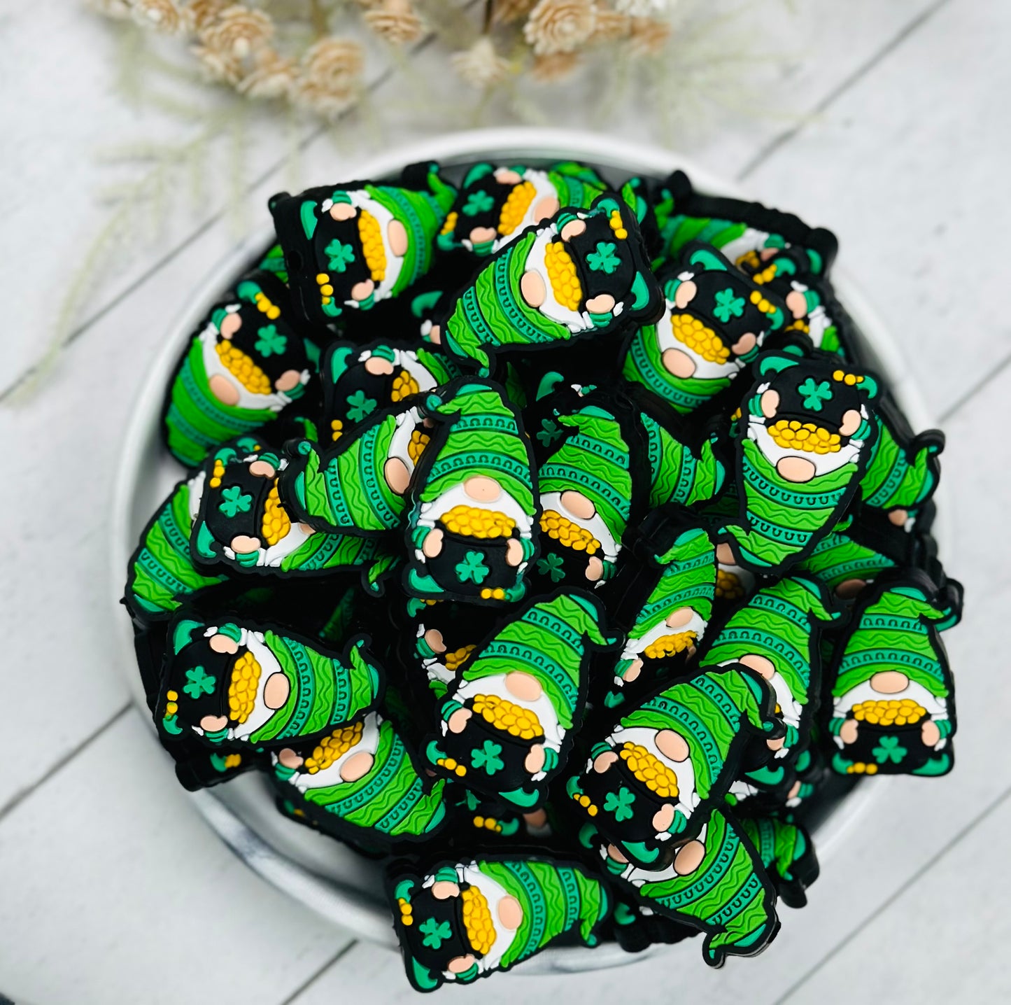 Larry the Lucky Gnome Silicone Focal Bead, St. Patrick's Day Silicone Focal Bead