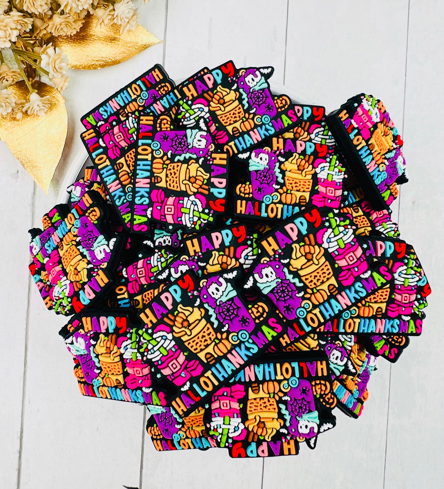 H- Happy Hallothanksmas Focal Bead, Quote Focal Beads