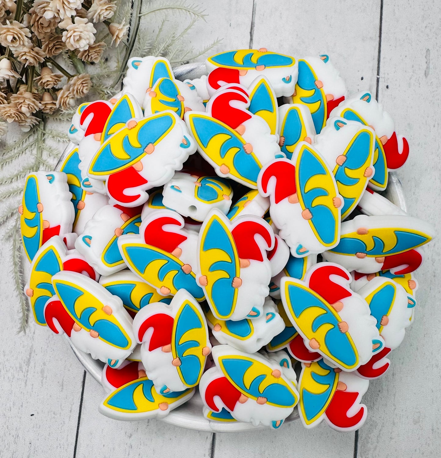 Mr. Surfer Dude Gnome Silicone Focal Bead, Summer Gnome Silicone Focal Bead