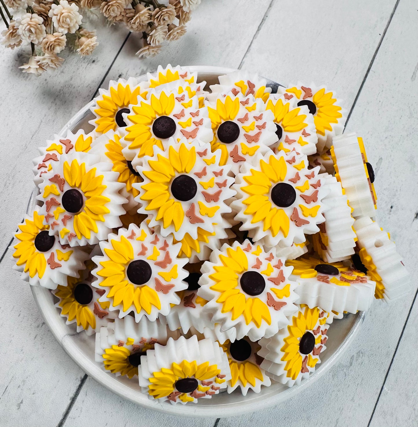 L- Sunflower Wings Silicone Focal Bead, Flower Focal Bead