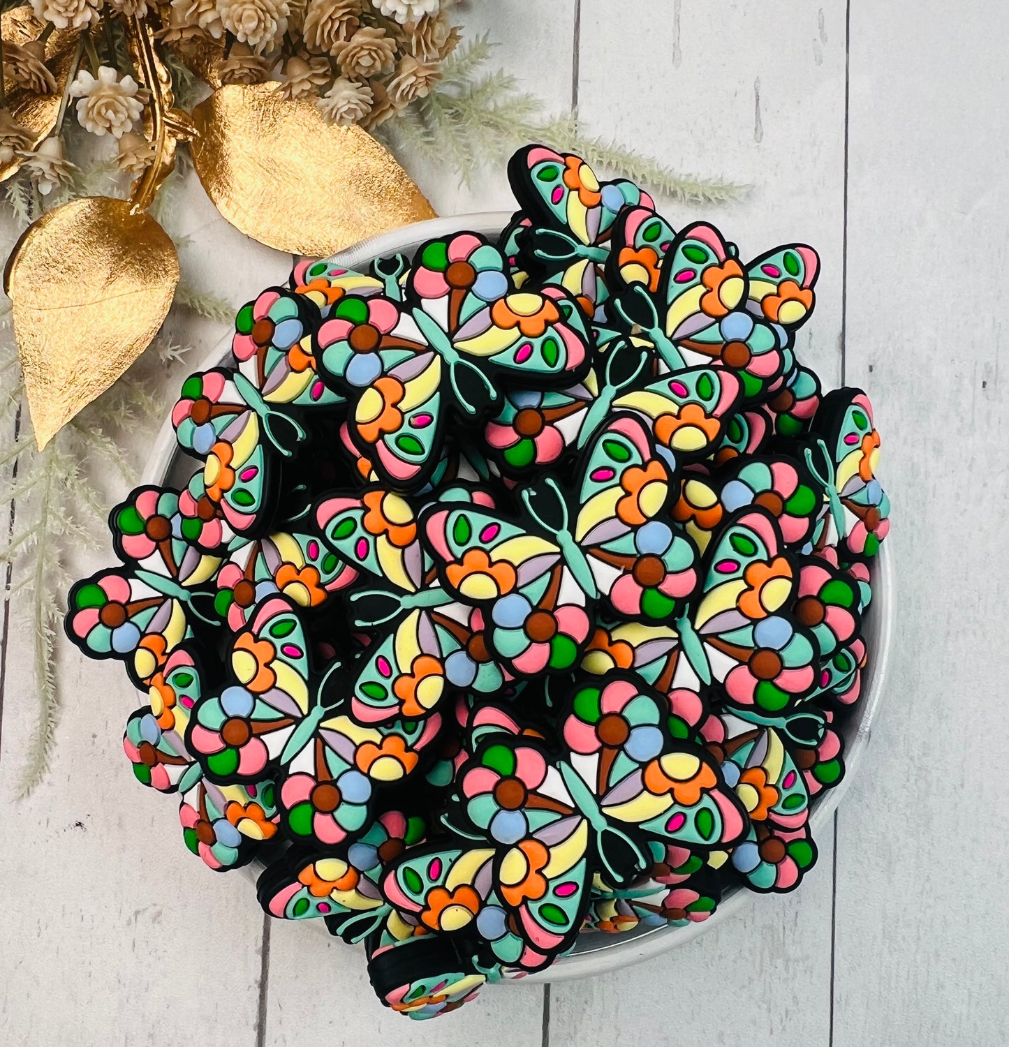 A- Stainglass Butterfly Silicone Focal Bead, Animal Shape Silicone Bead