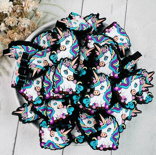 A- Glamorous Unicorn Silicone Focal Bead,  Animal Shape Silicone Bead
