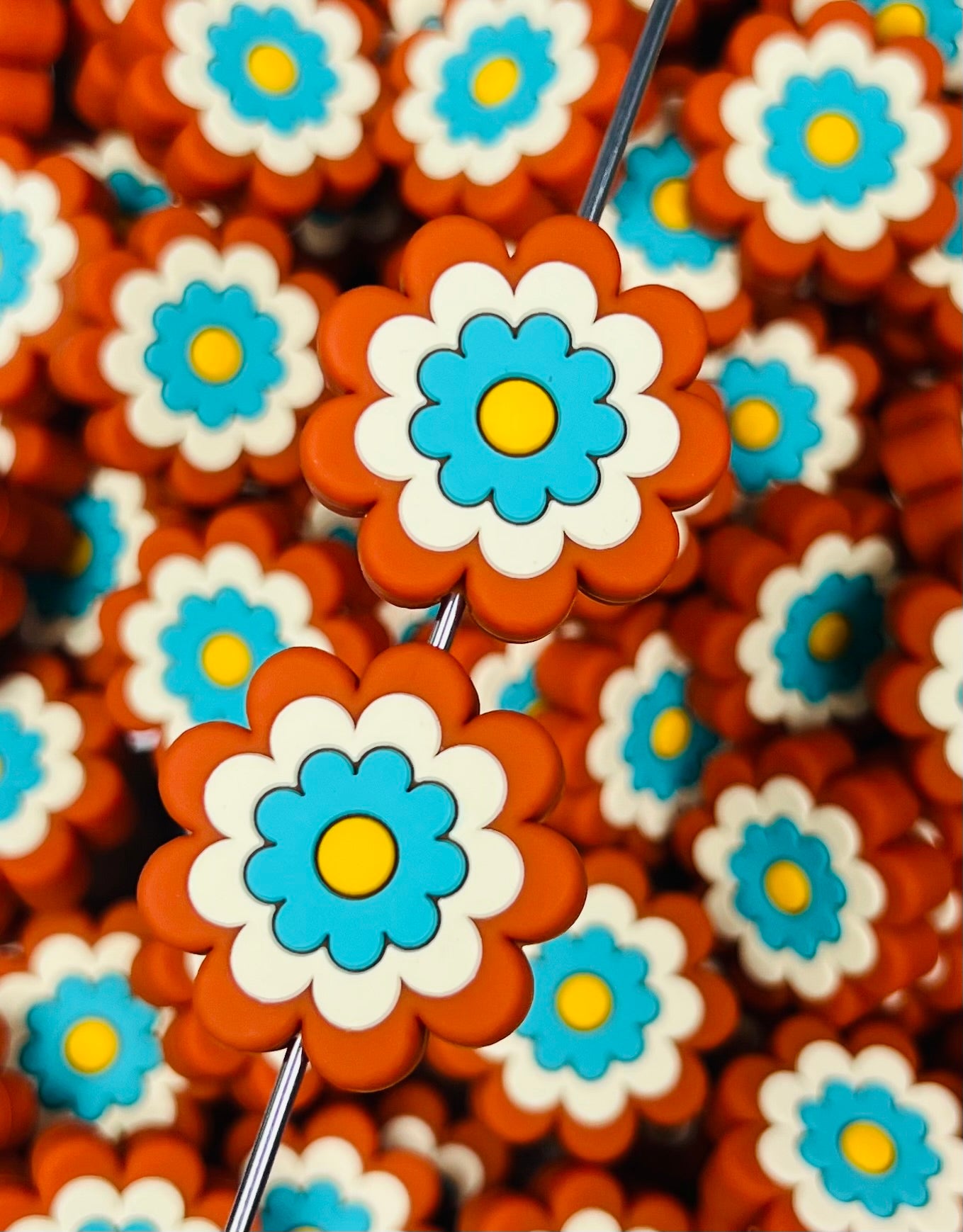 Rustic Bloom Silicone Focal Bead, Flower Focal Bead