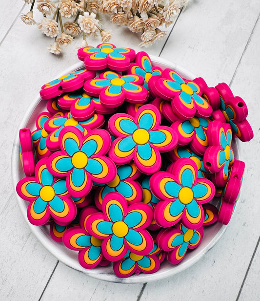 L- Groovy Flower Silicone Focal Bead, Daisy Shape Silicone Bead