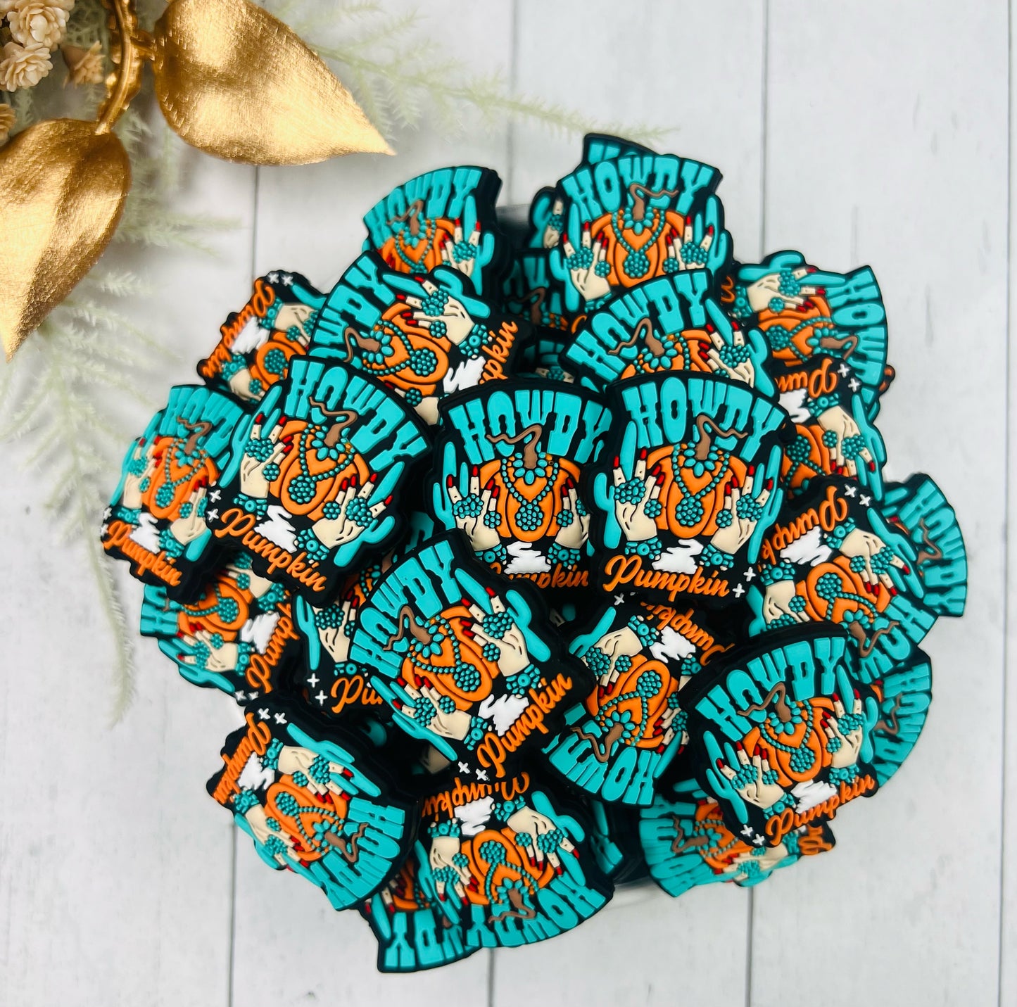 Large Western Howdy Pumpkin EXCLUSIVE Silicone Focal Bead, Halloween Silicone Bead