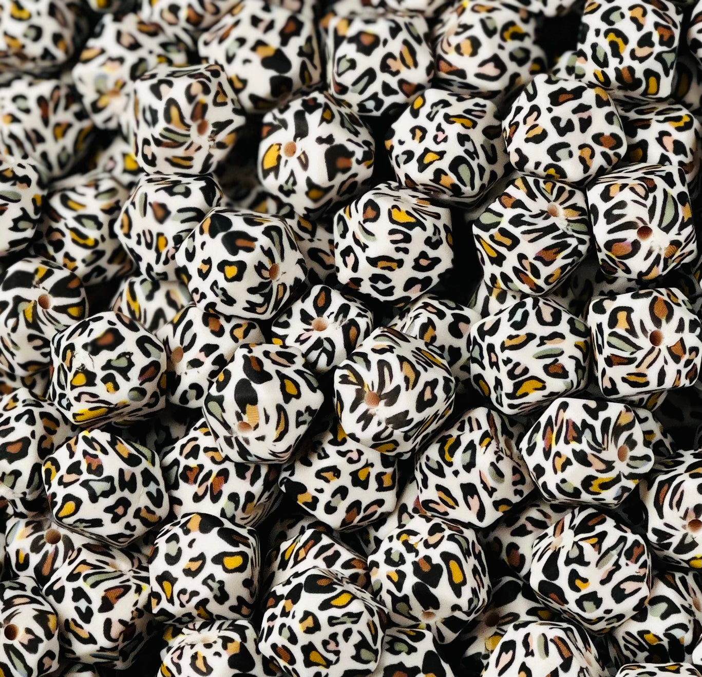 14mm Hexagon Boho Leopard EXCLUSIVE Animal Printed Silicone Bead