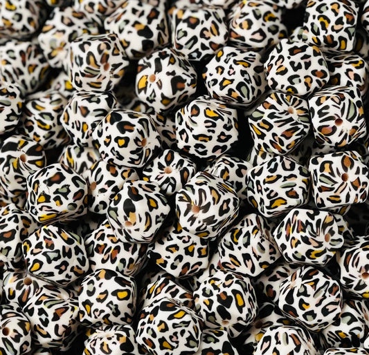 14mm Hexagon Custom Boho Leopard Animal Printed Silicone Bead