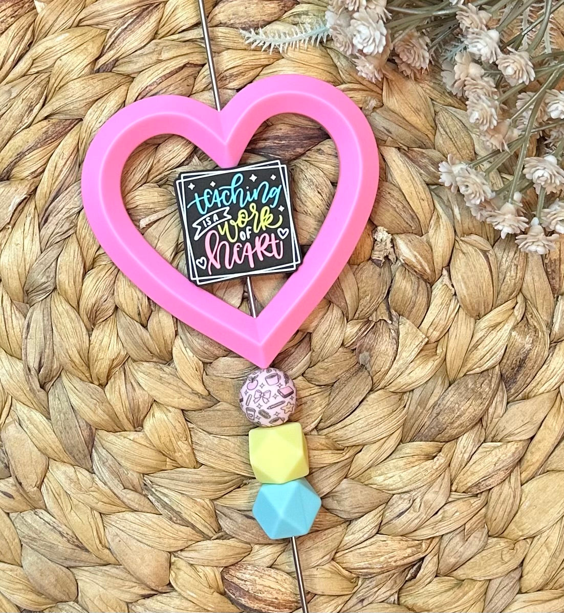 *Bead Kit- #32 Teaching is a Work of Heart DIY Silicone Bead Kit, Car Charm, Great For Gifts