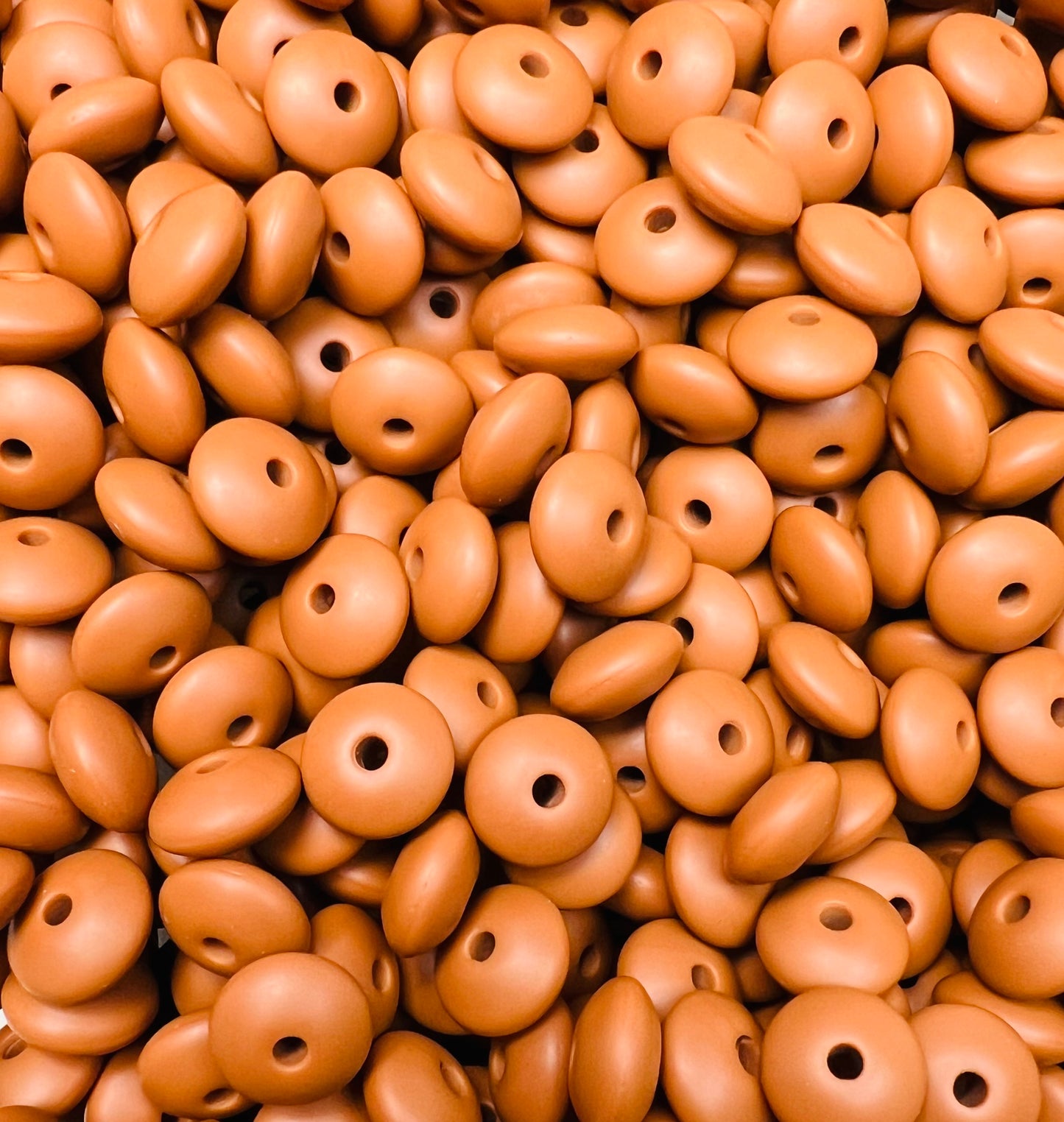 12mm Lentil Solid Gingerbread Silicone Beads