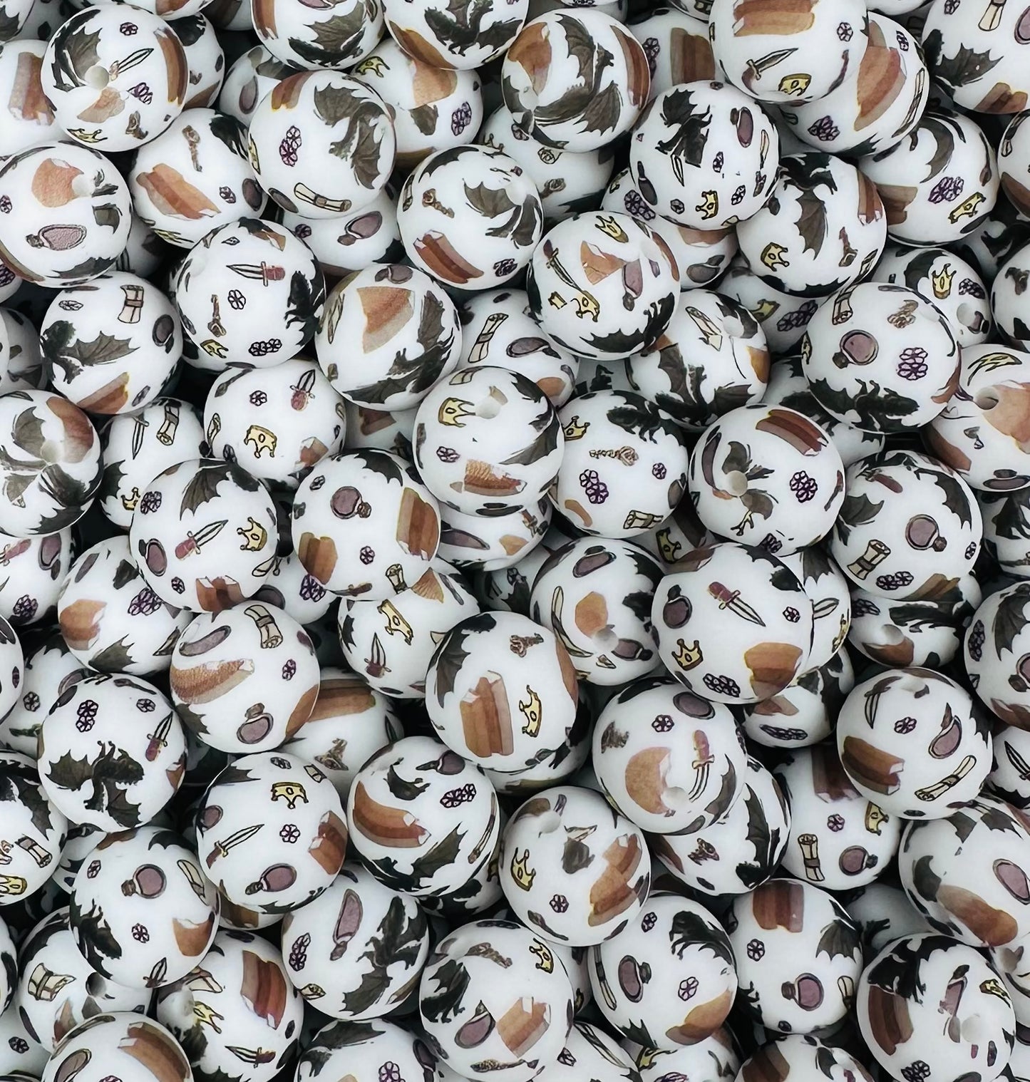 15mm Print Spellbound Story EXCLUSIVE Round Silicone Beads, Book Print Bead