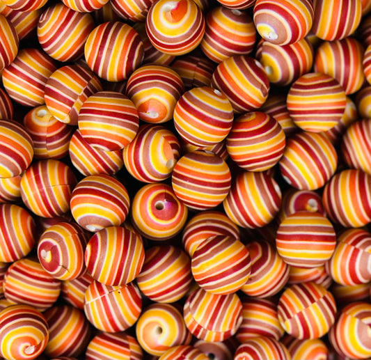 15mm Print Fall Stripe EXCLUSIVE Round Silicone Beads