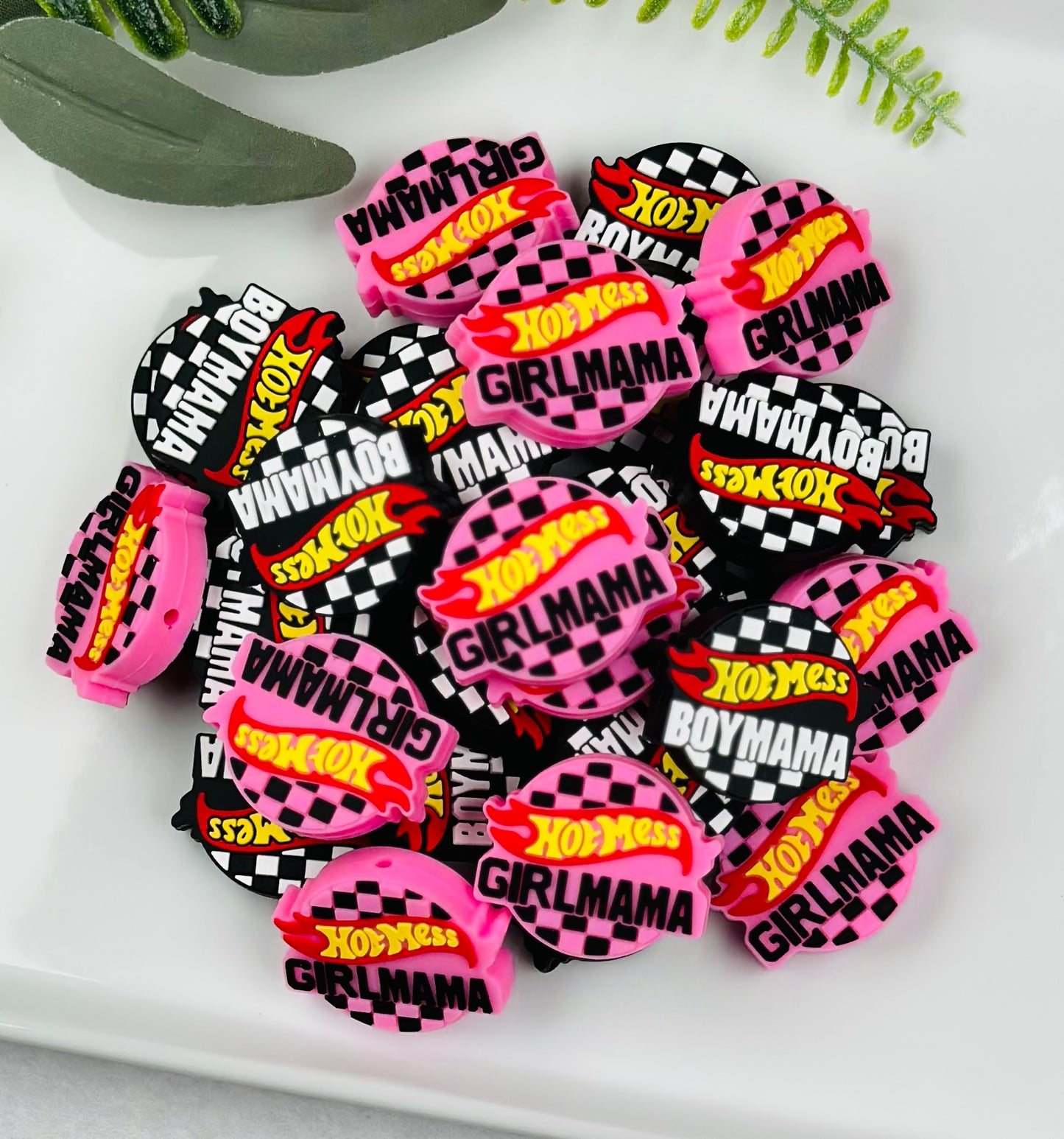 F- HOT MESS Boy Mama / Girl Mama Silicone Focal Bead