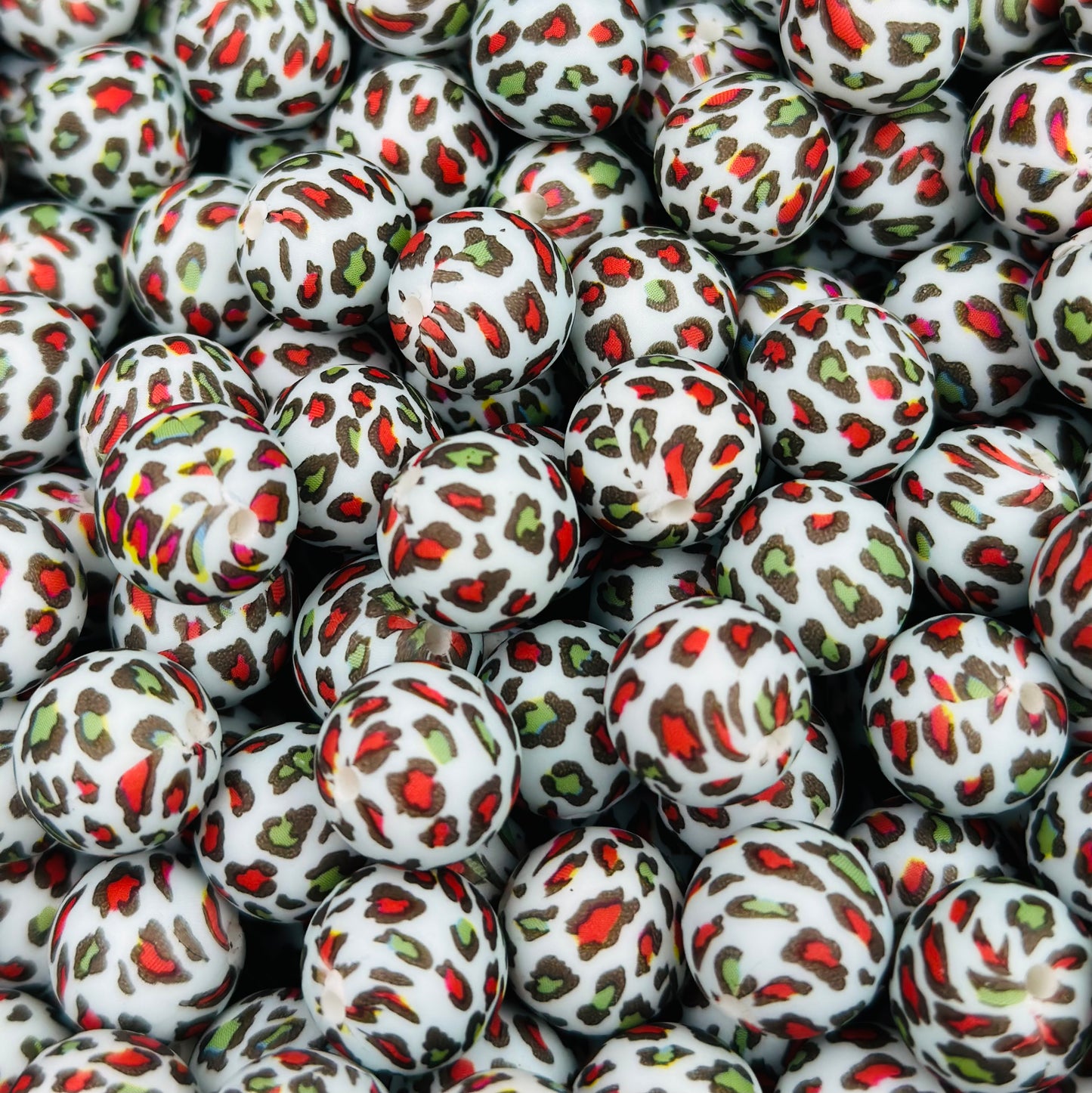 15mm Print Christmas Leopard EXCLUSIVE Round Silicone Beads