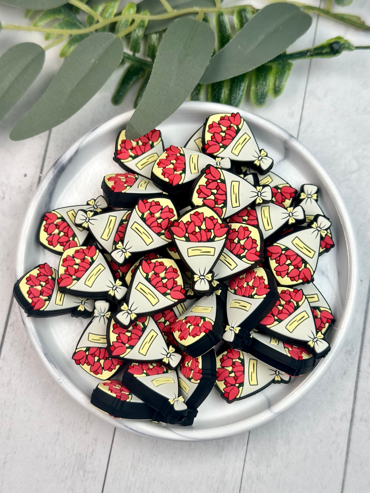 Discontinued- Rose Bouquet Silicone Focal Bead, Valentine Focal
