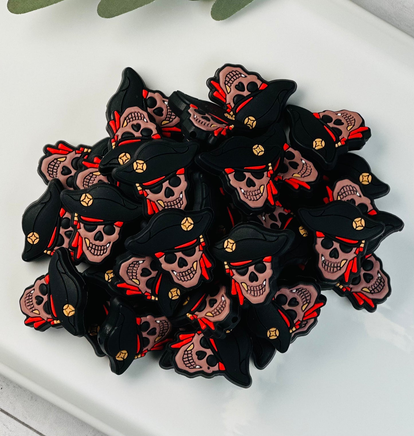 H- Pirate Focal Silicone Bead, Halloween Silicone Bead, Skull Shape Silicone Bead