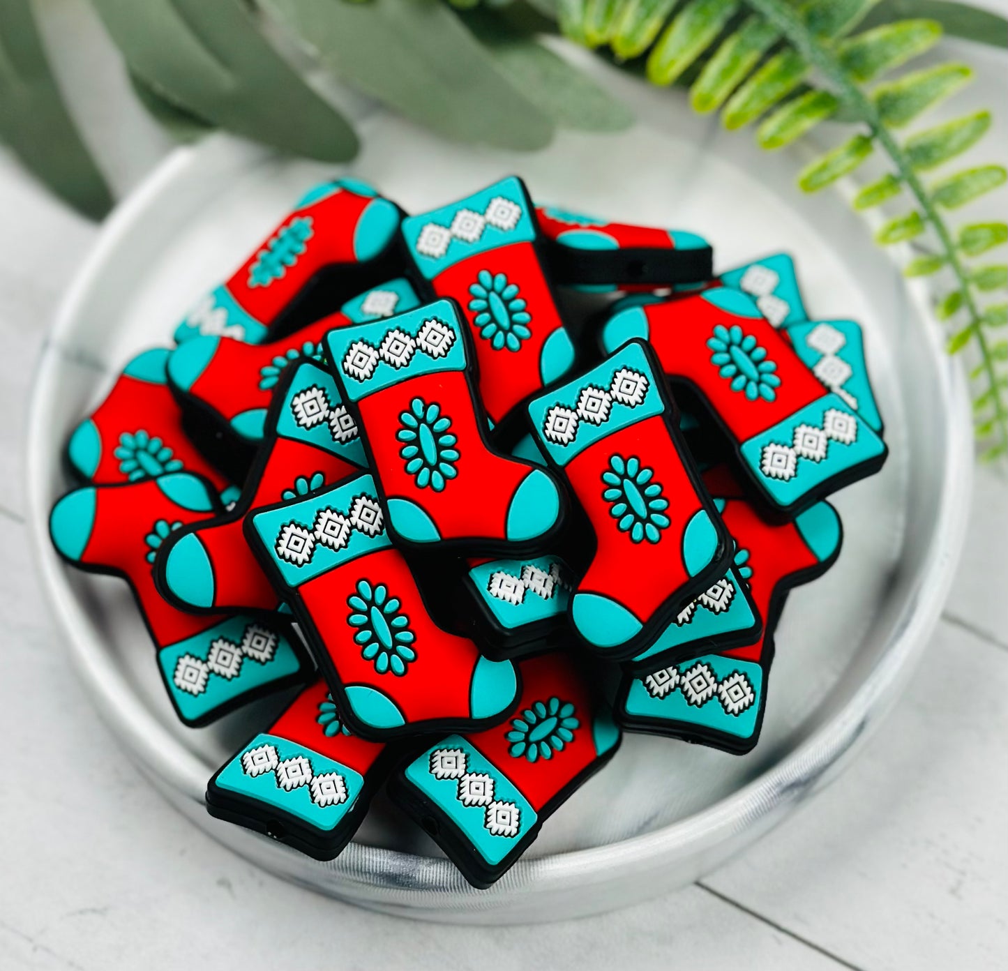 Discontinued- Western Stocking Silicone Focal Bead, Christmas Silicone Bead,  Shape Silicone Bead