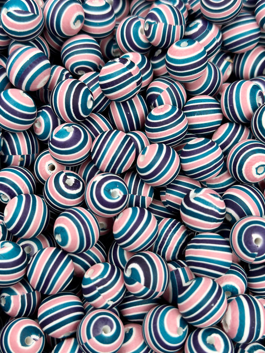 15mm Print Emotionally Attached Stripe EXCLUSIVE Round Silicone Beads