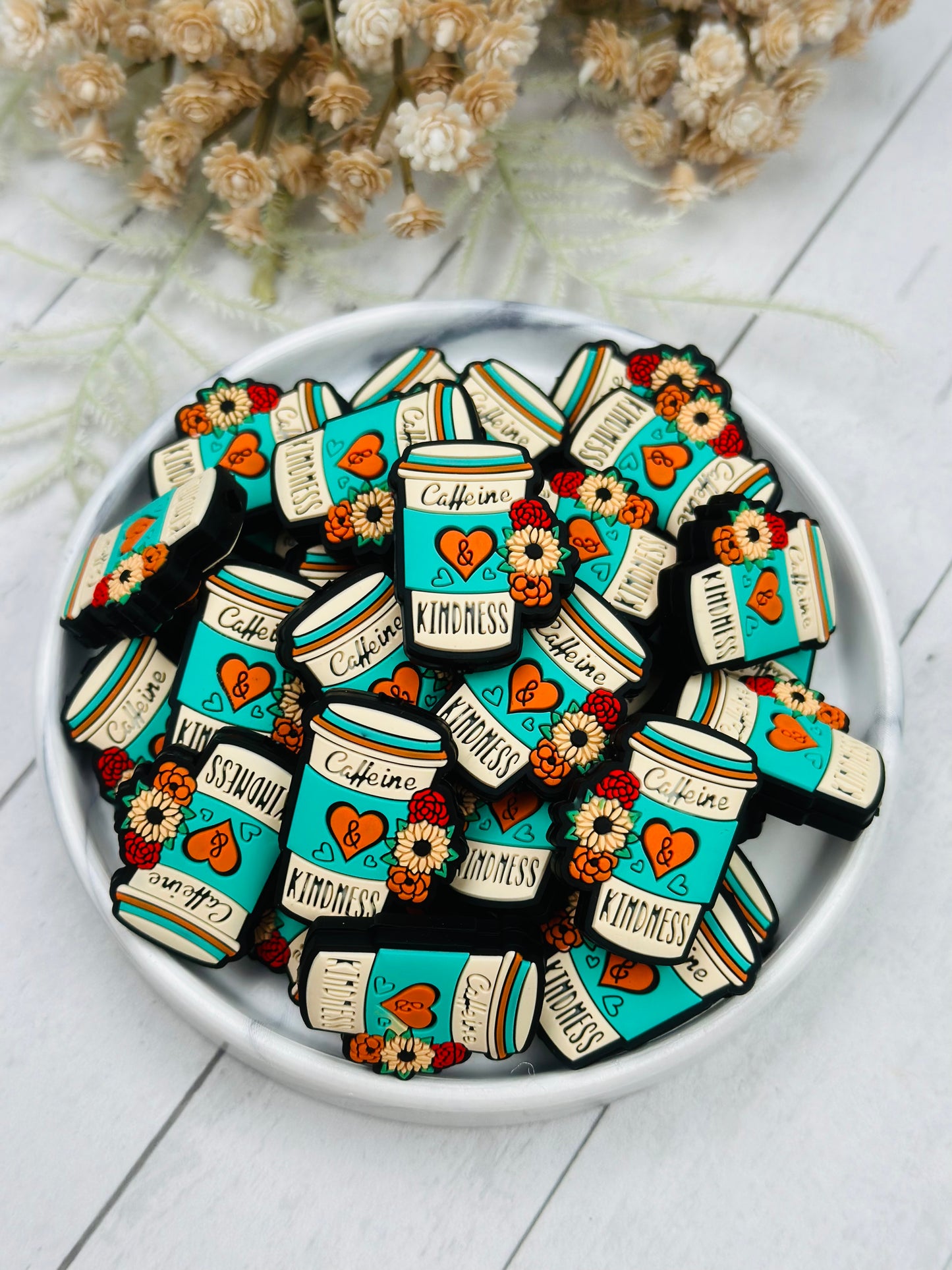 D- Caffeine and Kindness Silicone Focal Bead, Coffee Silicone Focal Bead