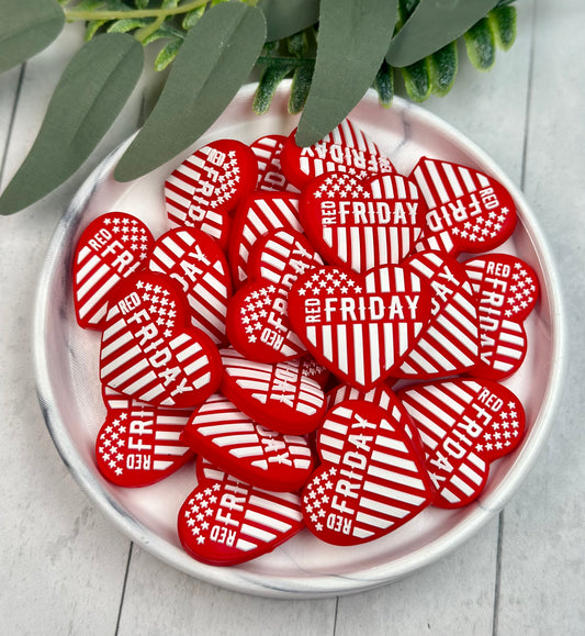 Red Friday Silicone Focal Bead