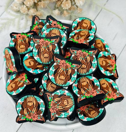 A- Heidi the Highland Cow Silicone Focal Bead, Animal Shape Silicone Bead, Farm Focal